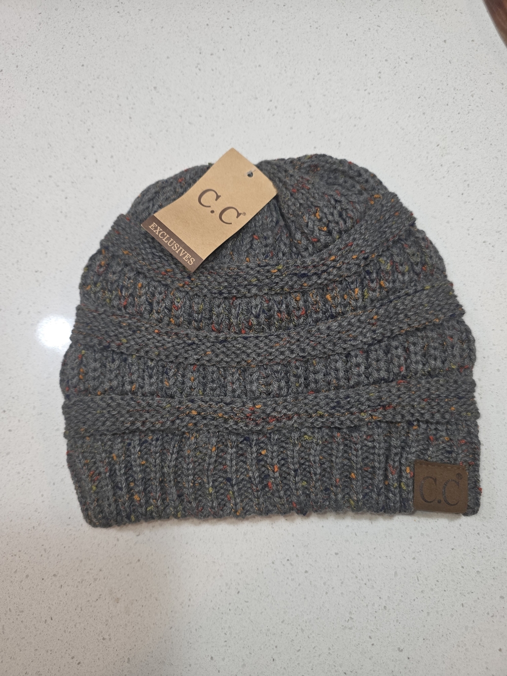 C.C Gray Knit Pom Beanie - Cozy Winter Hat